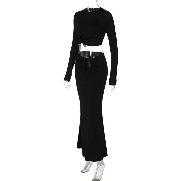 Two-piece set with top and maxi skirt with buckle design - Jessica