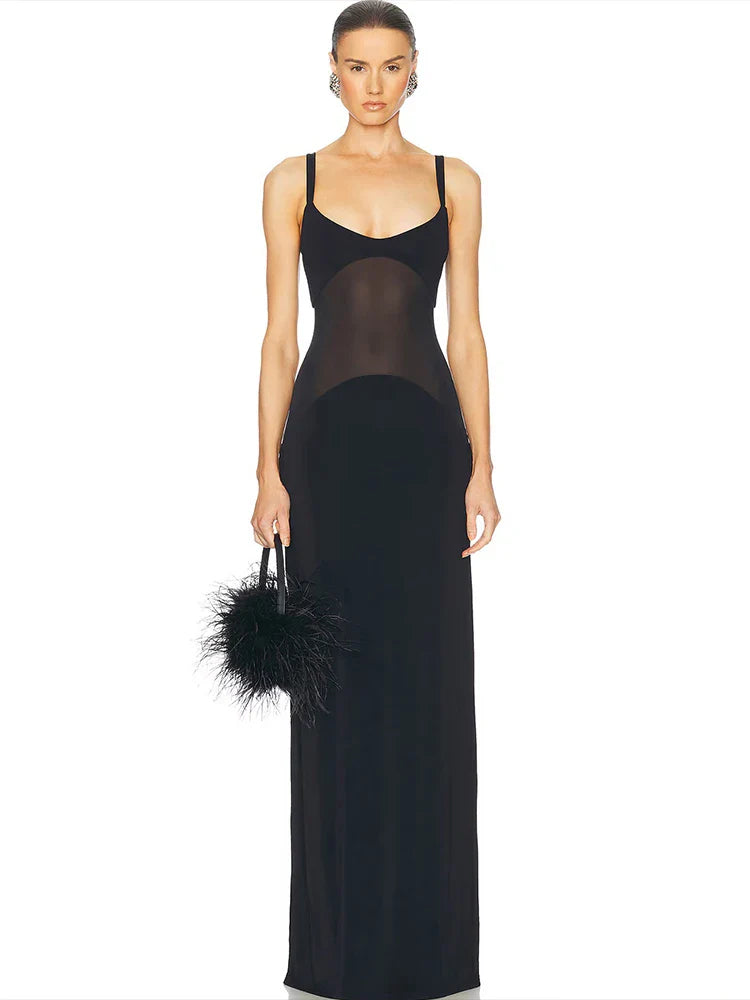 Elegant Maxi Dress with Mesh Detail - Zhuri