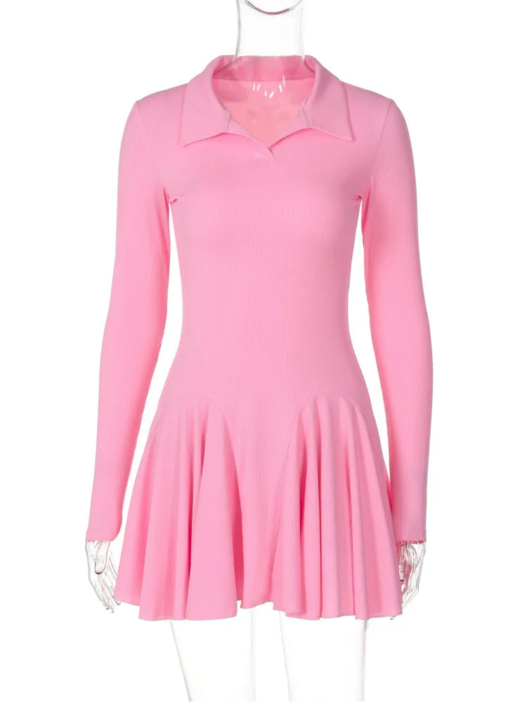 Knitted A-line mini dress with polo collar - Regina