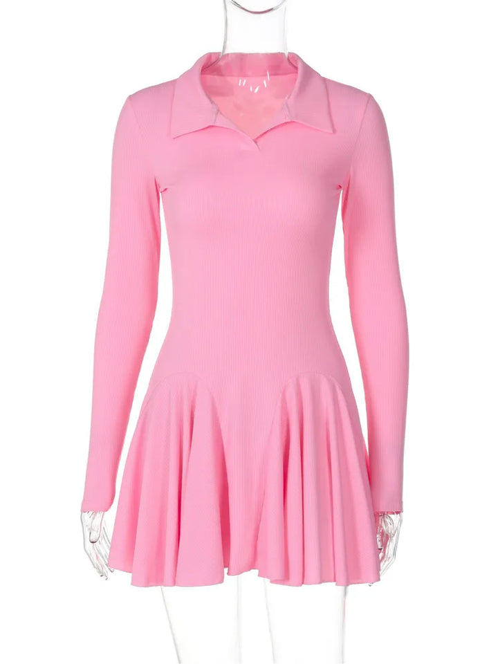 Knitted A-line mini dress with polo collar - Regina