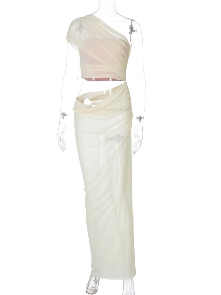Asymmetric Chiffon Maxi Dress with Slit - Shi Lin