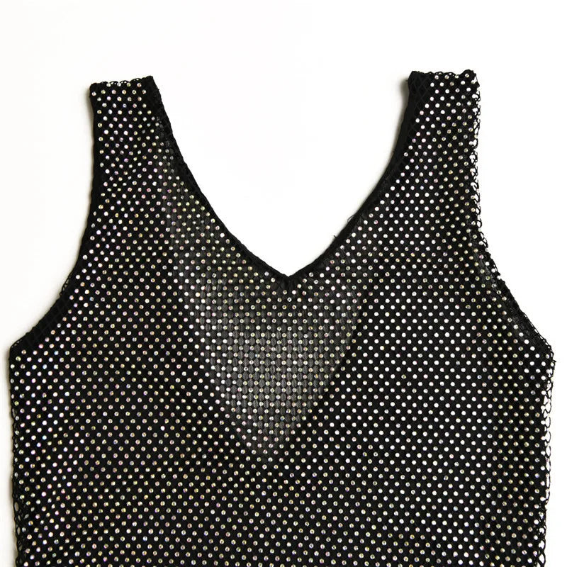 Diamond mesh sparkling mini dress with opaque hem and open back - Morrison