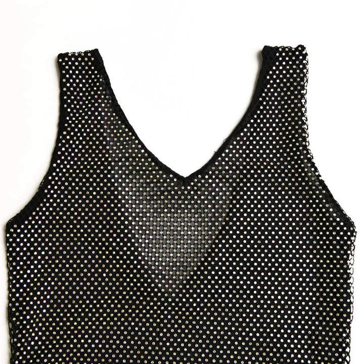 Diamond mesh sparkling mini dress with opaque hem and open back - Morrison