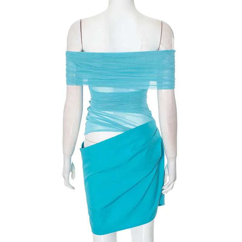 Mini dress with mesh design and off-shoulder - ALEX
