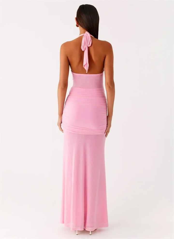 Maxi dress with a buckle design and open back - Tzahala
