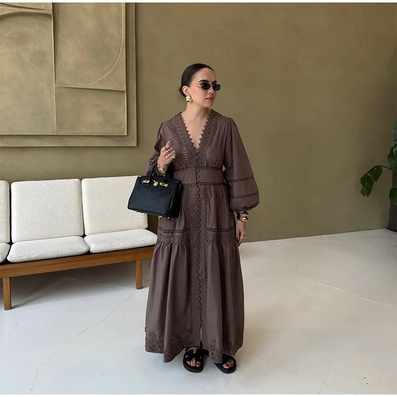 Maxi dress with ruffles and button decoration - Raya