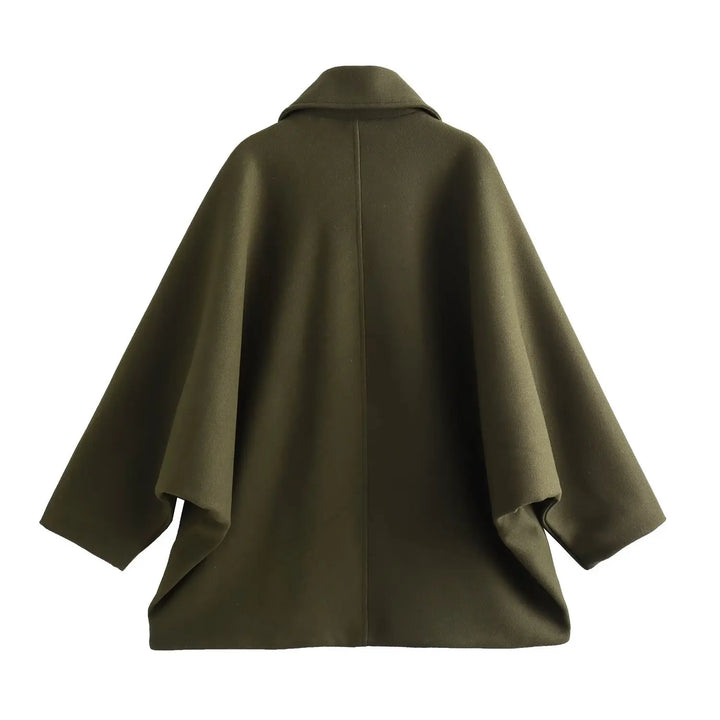 Oversized Wool Coat with Asymmetric Button Closure and Polo Collar - Hollandia