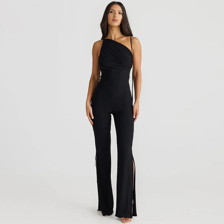 Long Open-Back Jumpsuit with Pedal Push Pants - Melenia