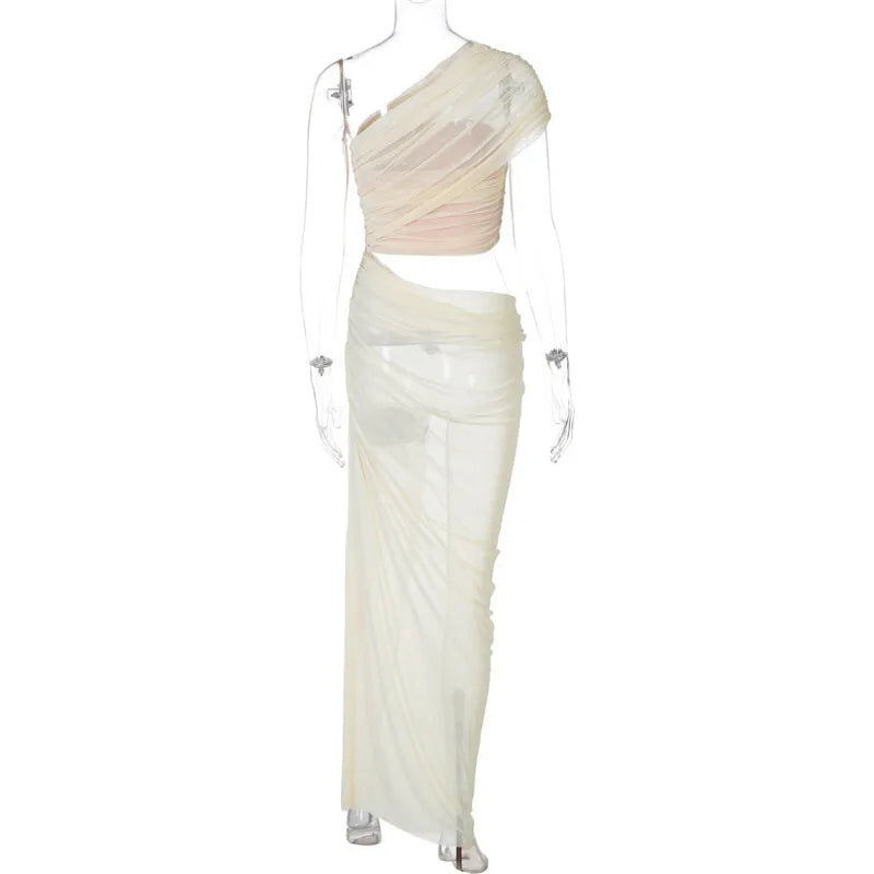 Asymmetric Chiffon Maxi Dress with Slit - Shi Lin