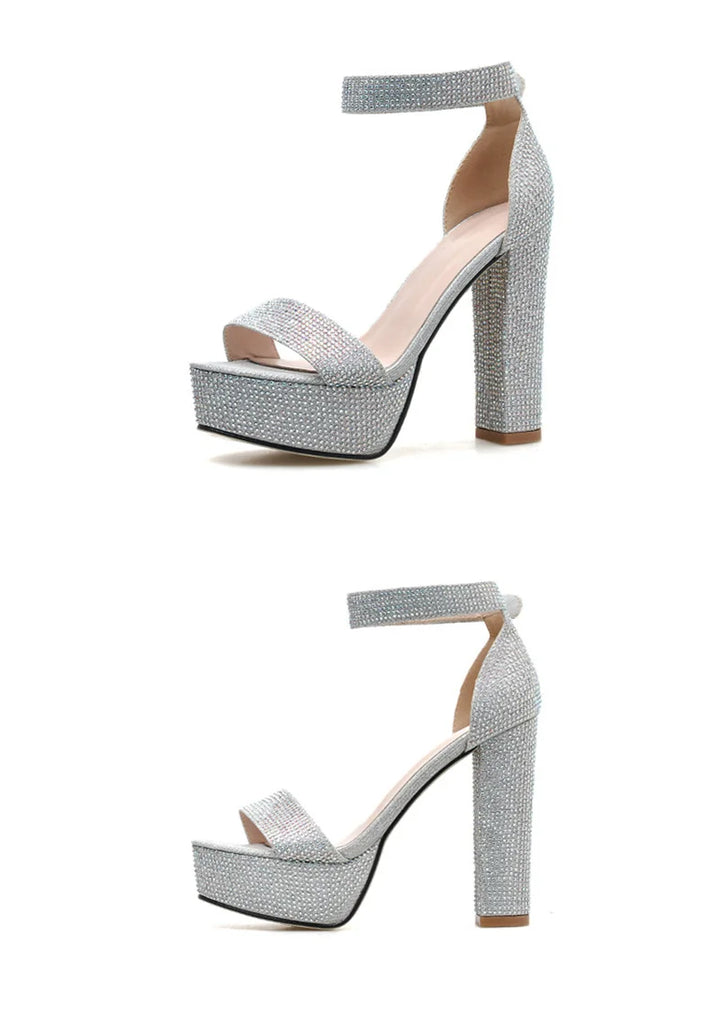 Platform Heel Sandals with Sparkling Sequin Decoration - Avril