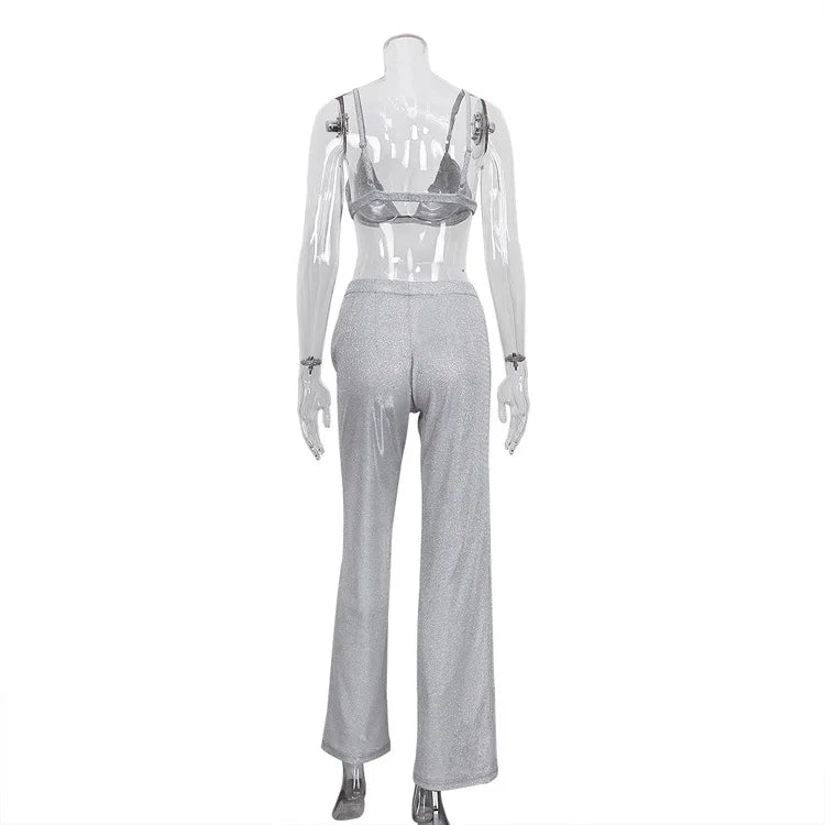 Three-Piece Sequin Suit with Bra, Blazer, and Long High-Waisted Pants - Pasha