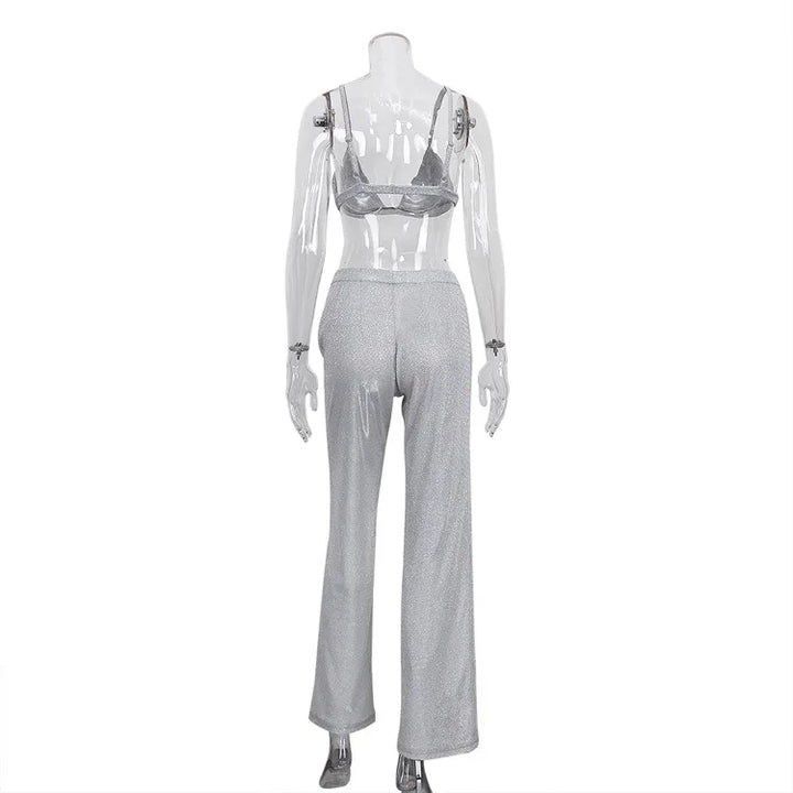 Three-Piece Sequin Suit with Bra, Blazer, and Long High-Waisted Pants - Pasha