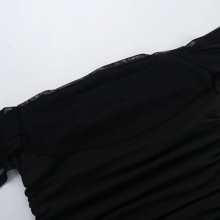 Fitted Pleated Mini Dress with Dropped Mesh Straps - Luz