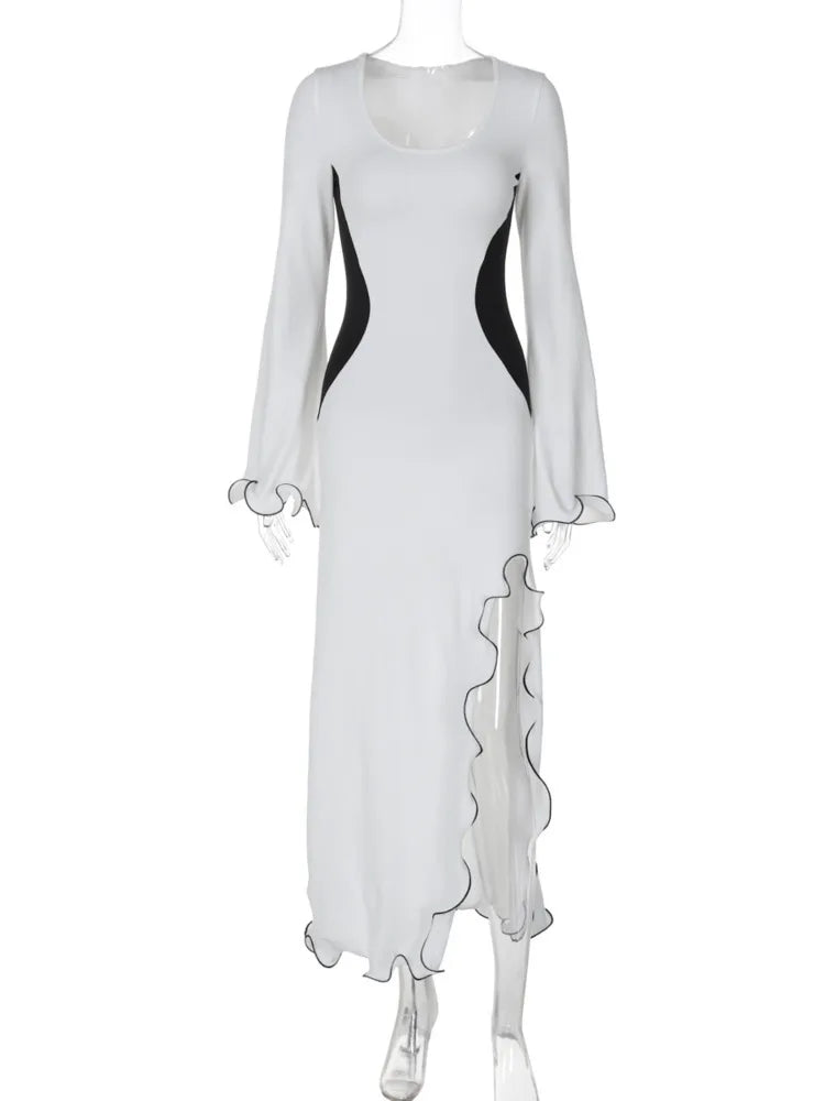 Ruffled maxi dress with slit and bell sleeves design - Georgia