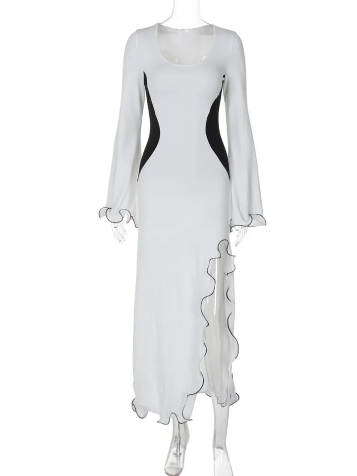Ruffled maxi dress with slit and bell sleeves design - Georgia