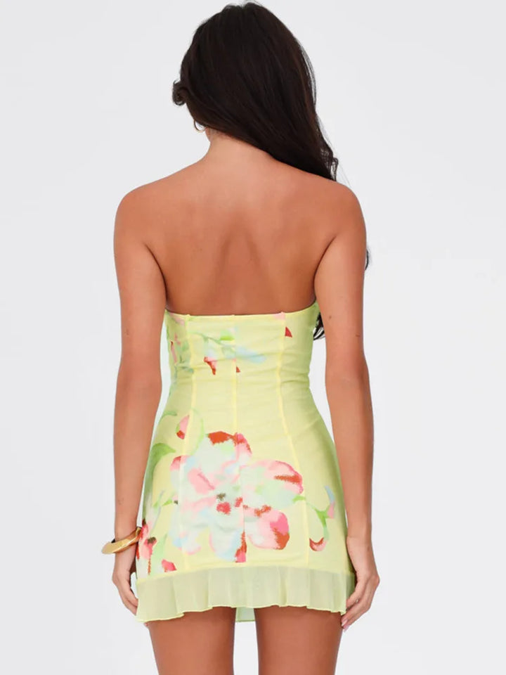 Floral Strapless Mini Dress with Ruffle Detail - Alexa