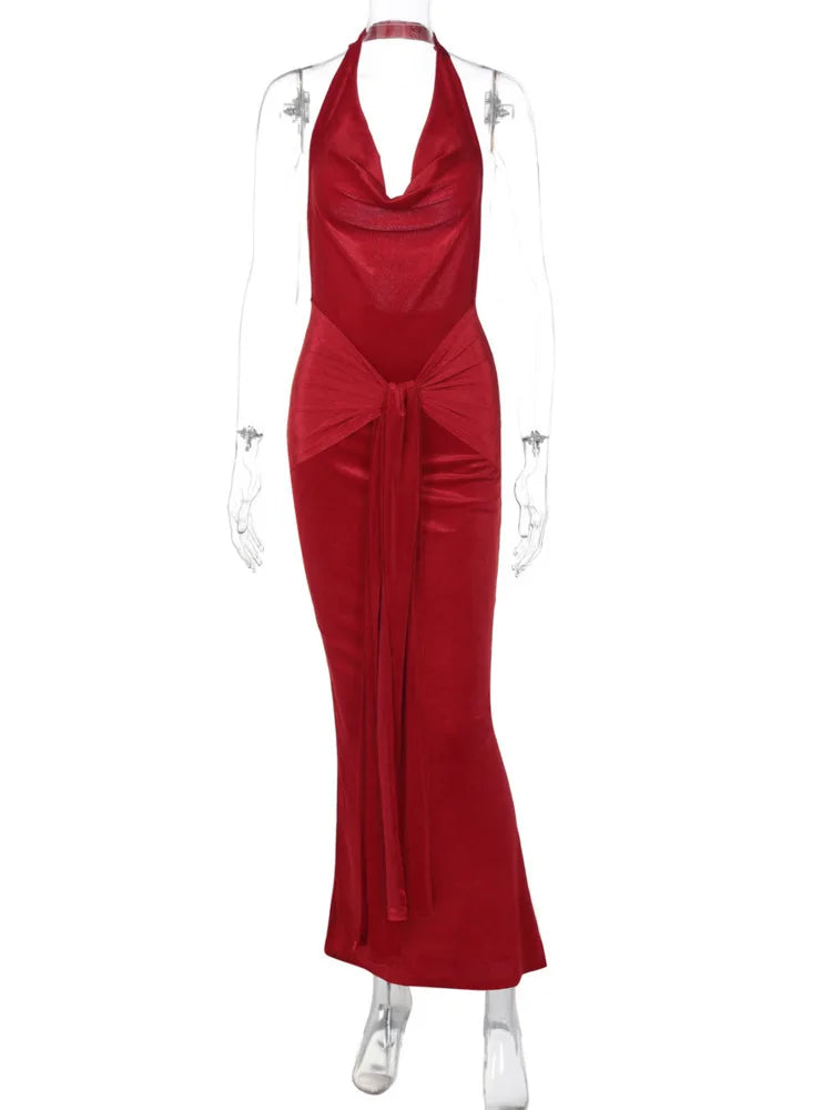 Velvet maxi dress with tie decoration - Marianela