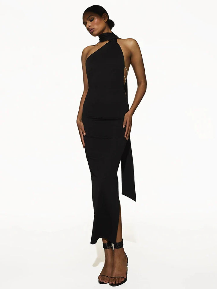 Maxi Dress with Chain Detail on Back and Neck Tie - Annalise