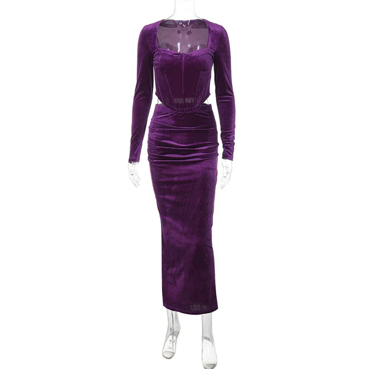 Velvet Two-Piece Set with Fitted Maxi Skirt and Top - Miranda