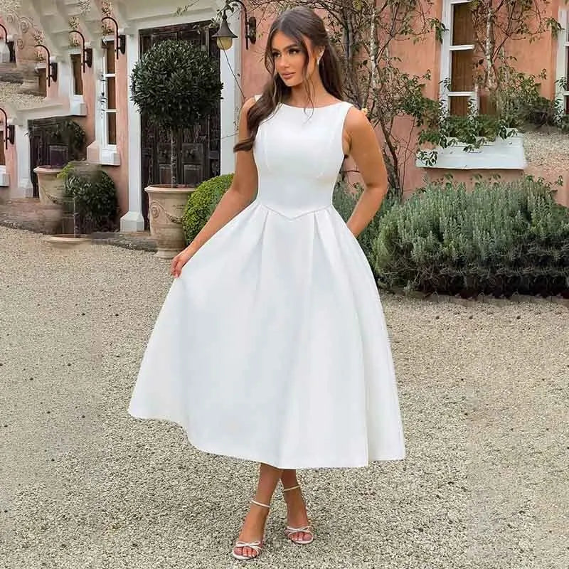 Classic midi A-line dress with open back - Alaya