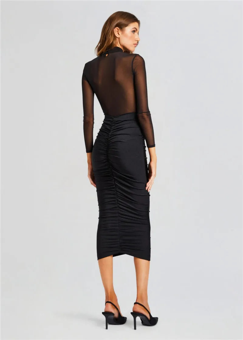 Fitted midi dress with ruching and mesh design - Miren