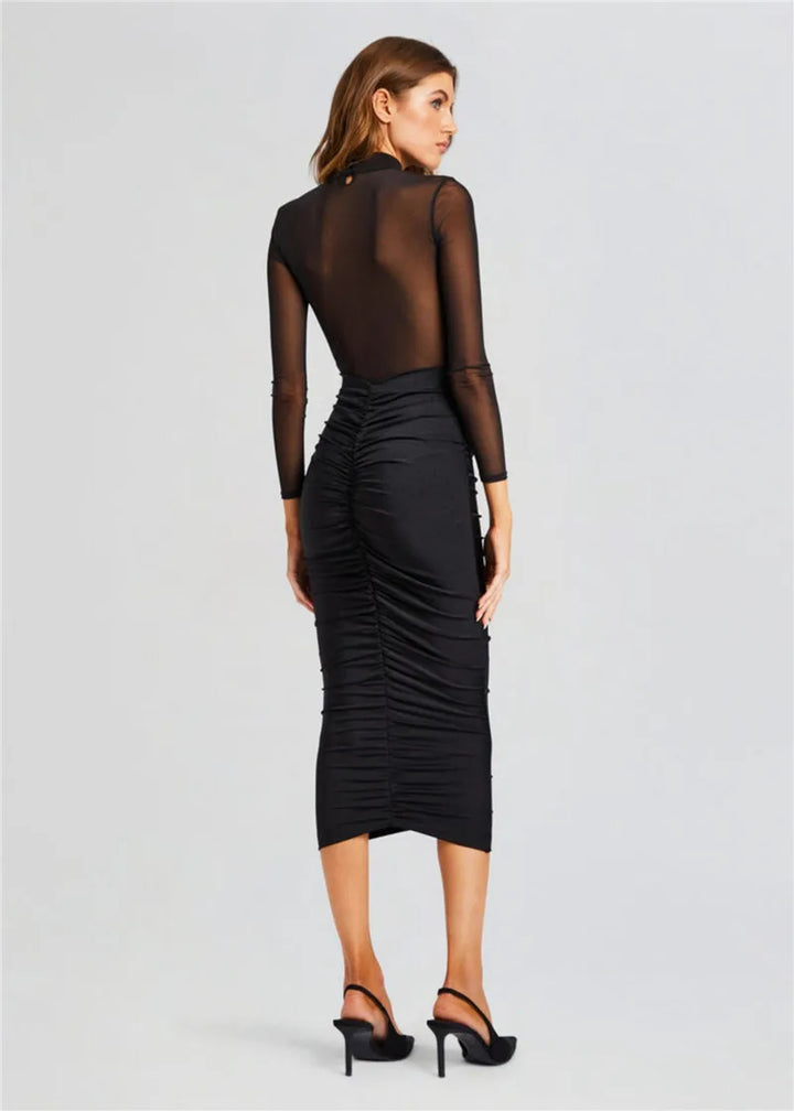 Fitted midi dress with ruching and mesh design - Miren