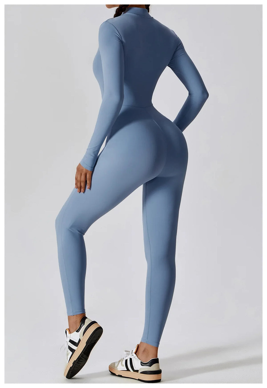 Short/long sporty fitted jumpsuit with shaping fabric and zipper closure - Andi