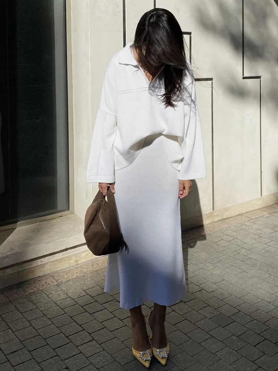 Loose two-piece knitted set maxi skirt and top - Shilav