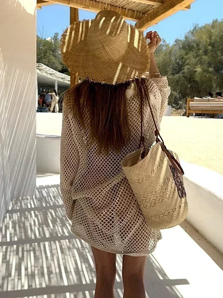 Mesh Mini Beach Dress with Polo Collar Design - Indie