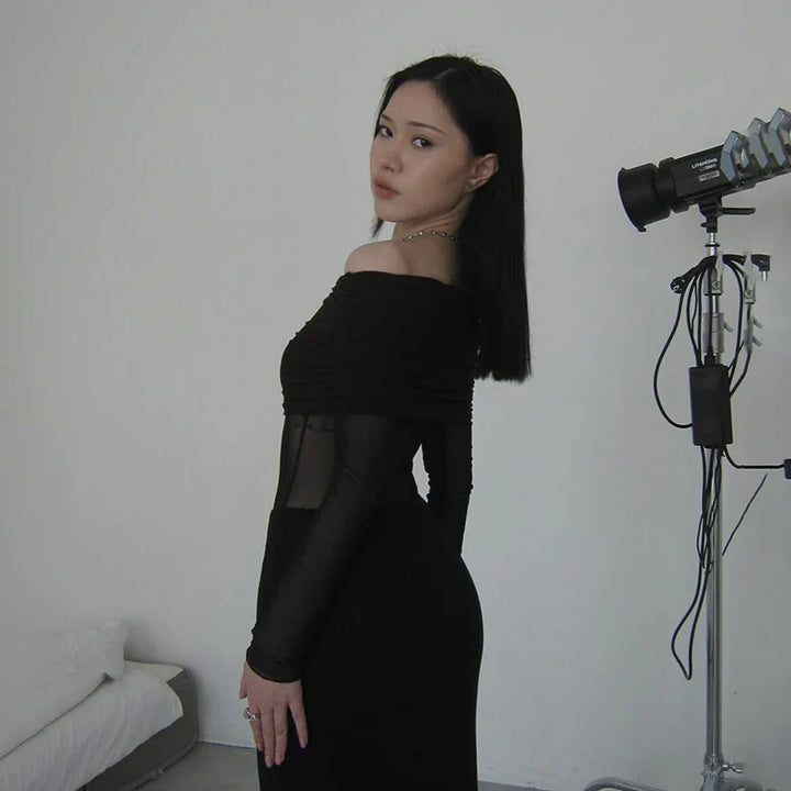 Off-Shoulder Mesh Maxi Dress - Ksenia