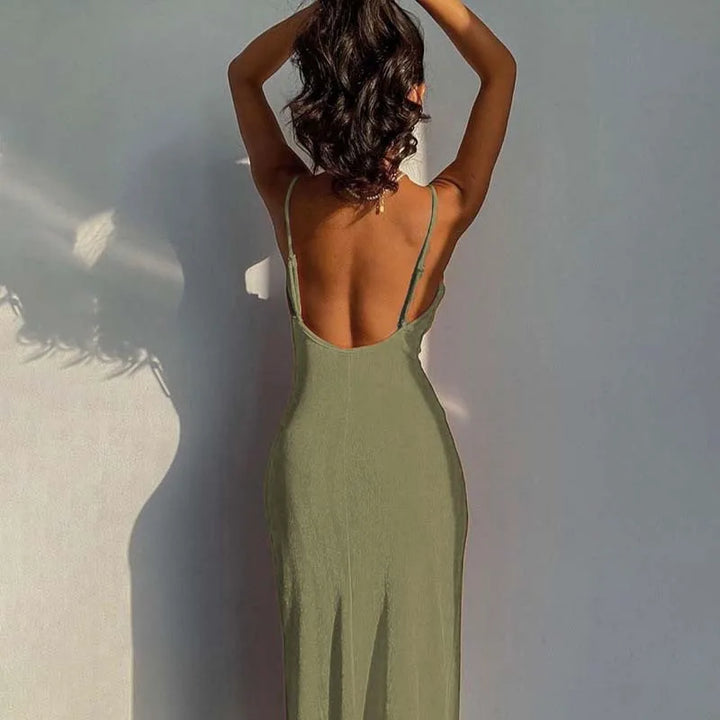 Summer midi knitted dress with slit decoration - Smile
