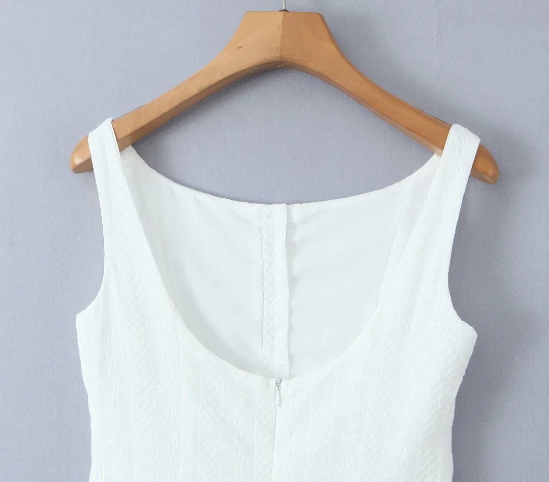Mini Dress with Embroidery and Button Detail - Shaked