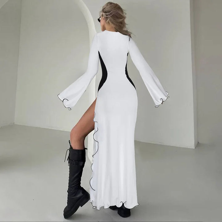 Ruffled maxi dress with slit and bell sleeves design - Georgia