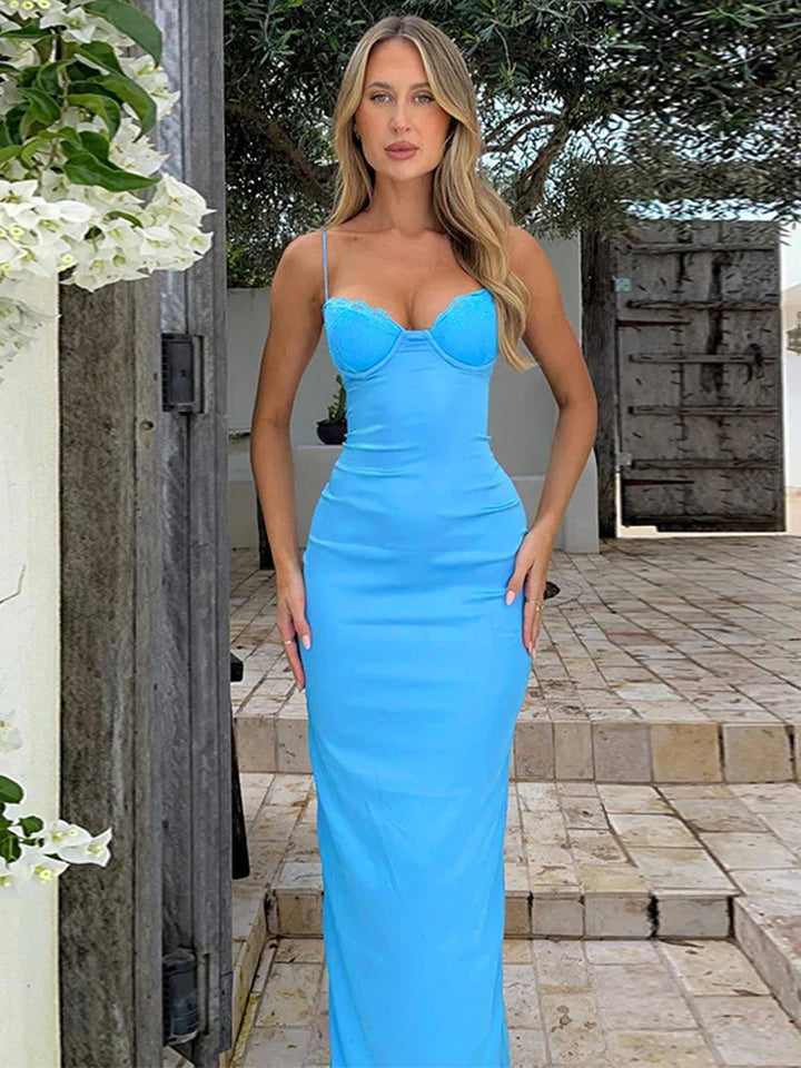 Satin Maxi Dress with Lace Detail - Cassidy