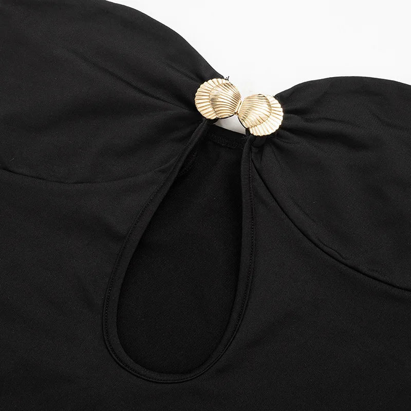 Strapless Mini Dress with Gold Shell Decoration - Shonit