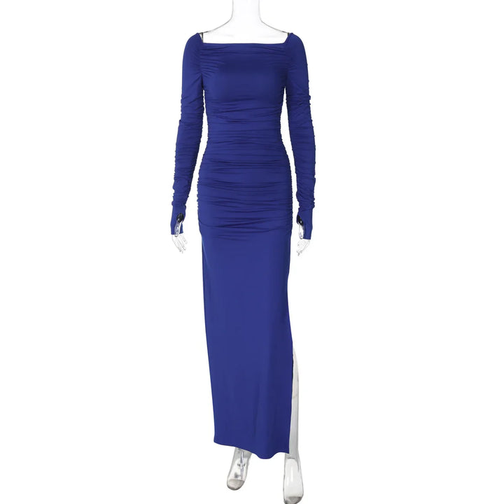 Maxi dress with ruching and slit decoration - MARINA
