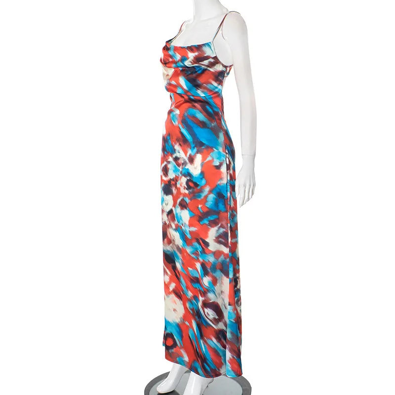 Colorful Satin Maxi Dress - Skylar