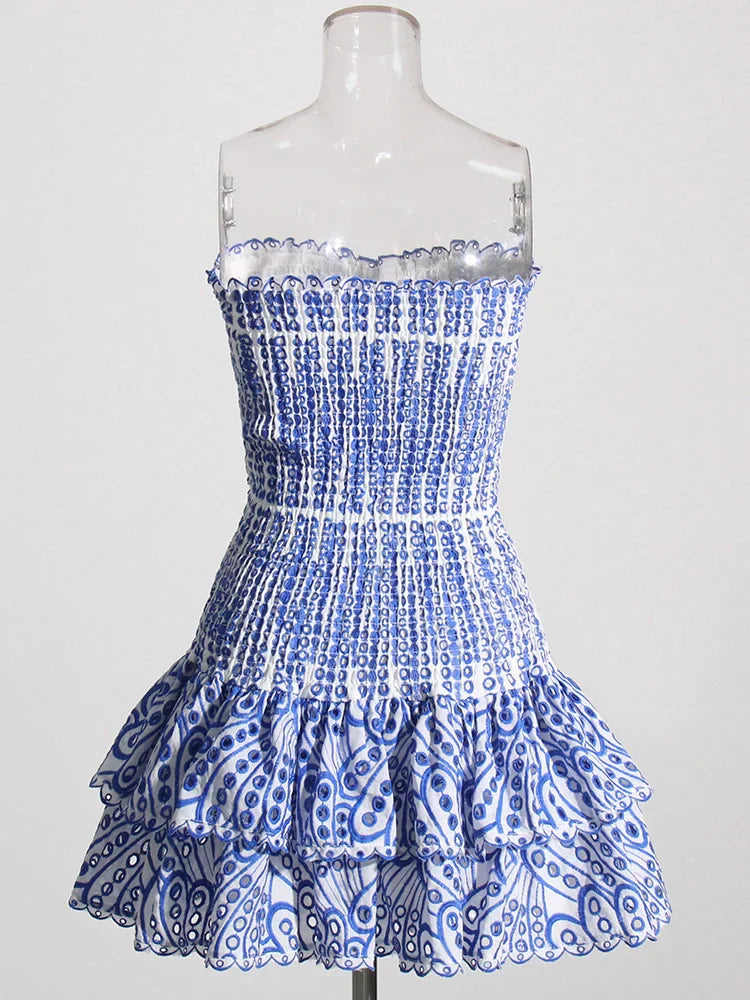 Strapless Mini Dress with Ruching and Ruffle - Diane