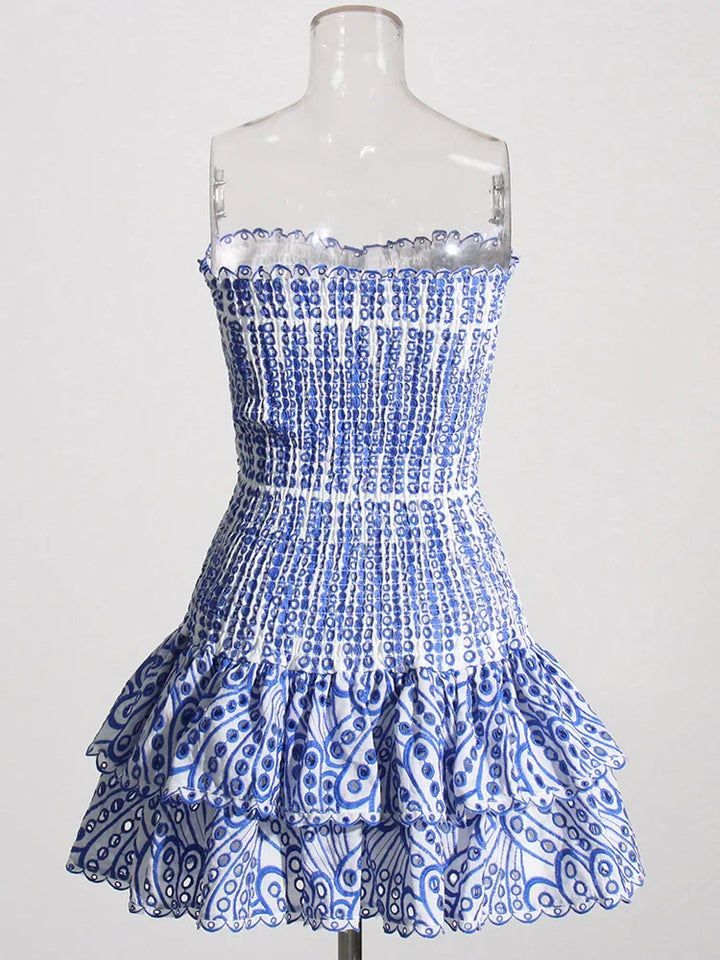 Strapless Mini Dress with Ruching and Ruffle - Diane