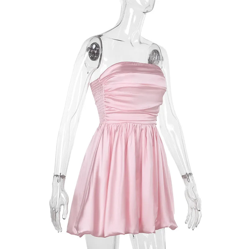 Balloon Cut Strapless Satin Mini Dress - Jimmy