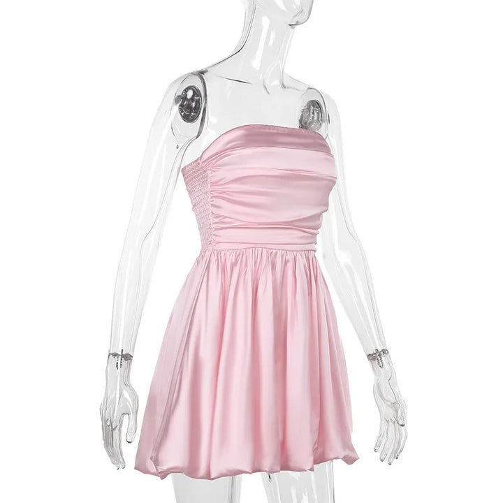 Balloon Cut Strapless Satin Mini Dress - Jimmy