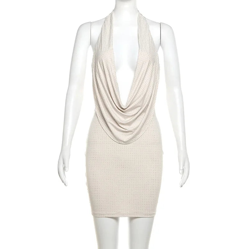 Fitted Sparkling Mini Dress with Dropped Collar - Fash