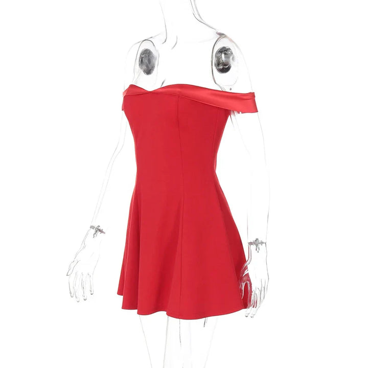 A-Line Mini Dress with Off-Shoulder Satin Straps - Natalia