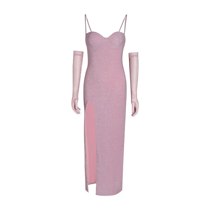 Sequin Maxi Dress with Slit and Glove Detail - Daphne