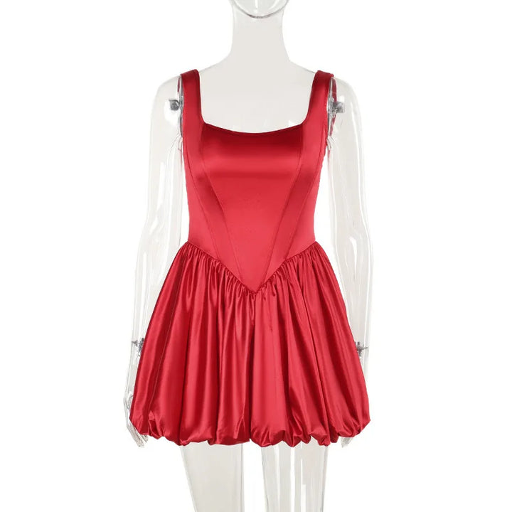 Balloon Cut Satin Mini Dress - Shandy