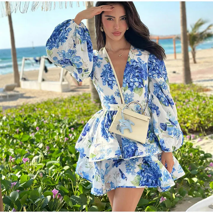 Floral Ruffled Mini Dress with Tiered Design - MIEL