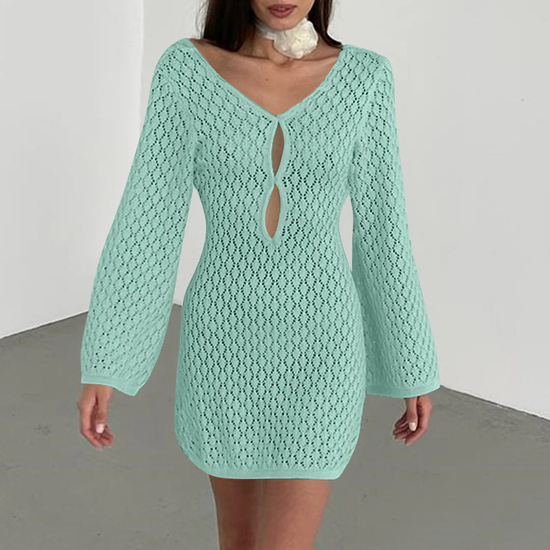 Knitted Mini Beach Dress with Open Back - Keira