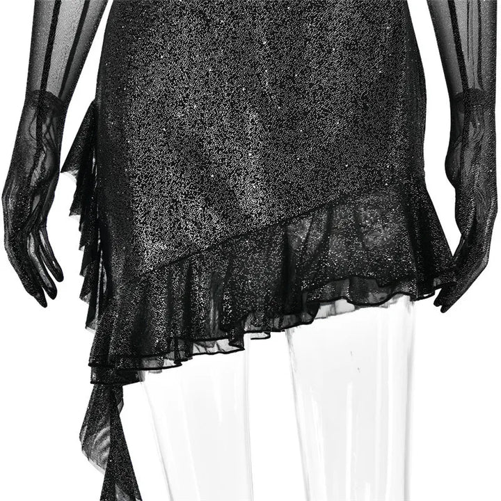 Sequin mini dress with ruffle design and matching gloves - Brooke