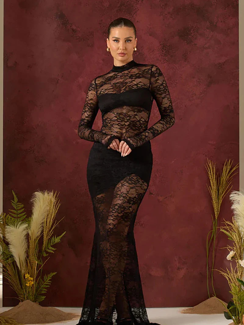 Two-piece lace set bodysuit and maxi skirt - Angelica