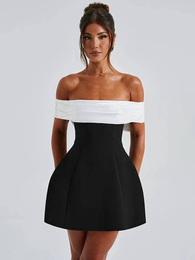 Mini dress with satin off-shoulder straps - Sia